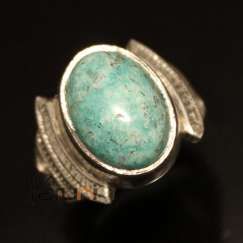 Ethnic Signet Ring Sterling Silver Jewelry Blue Turquoise Oval Men/Women Tuareg Tribe Design 52 b