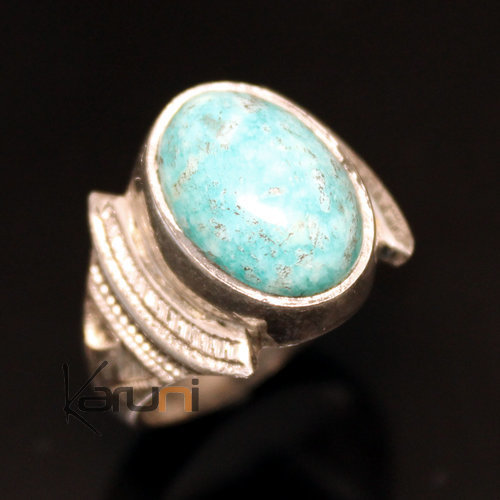 Ethnic Signet Ring Sterling Silver Jewelry Blue Turquoise Oval Men/Women Tuareg Tribe Design 52