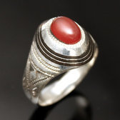 Ethnic Signet Ring Sterling Silver Jewelry Red Agate Oval Tuareg Tribe Design 41