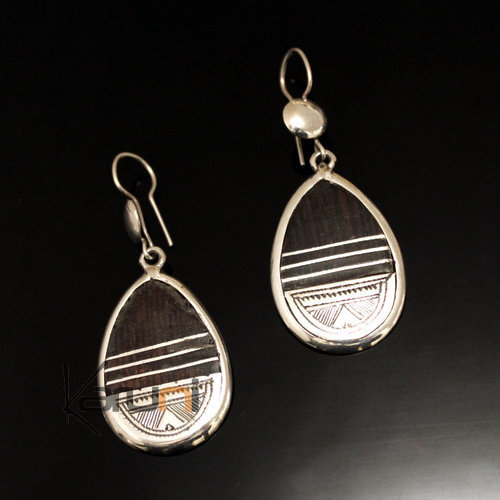 Ethnic Earrings Sterling Silver Jewelry Ebony Drop Engraved Moon Crescent Tuareg Tribe Design 95