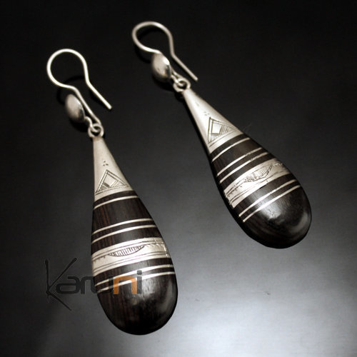Long Silver Ebony Earrings 110