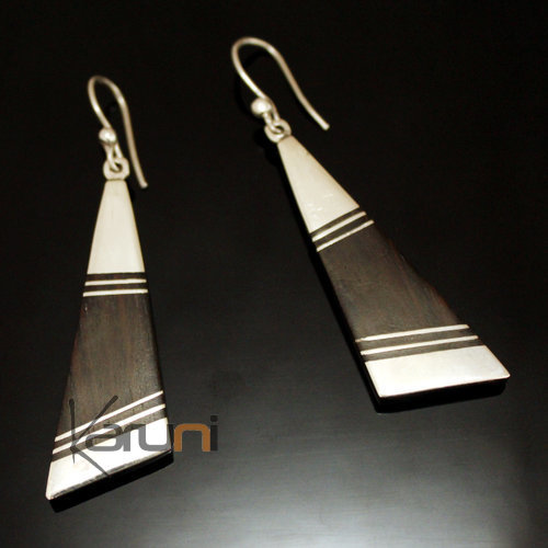 Ethnic Earrings Sterling Silver Jewelry Ebony Triangle Long Smooth Band Tuareg Tribe Design 117