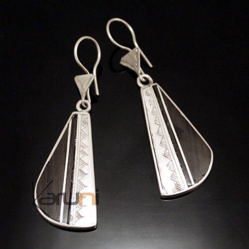 Ethnic Earrings Sterling Silver Jewelry Ebony Drop Engraved Vertical Band Tuareg Tribe Design 119