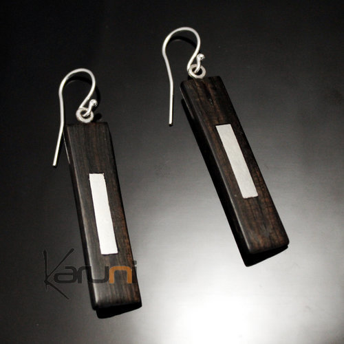 Earrings in Silver and Ebony 171 Rectangle Mirror Design Karuni