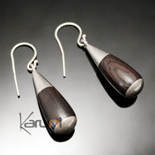 Ethnic Earrings Sterling Silver Jewelry Ebony Rounded Drops Silver Bottom Tuareg Tribe Design 178