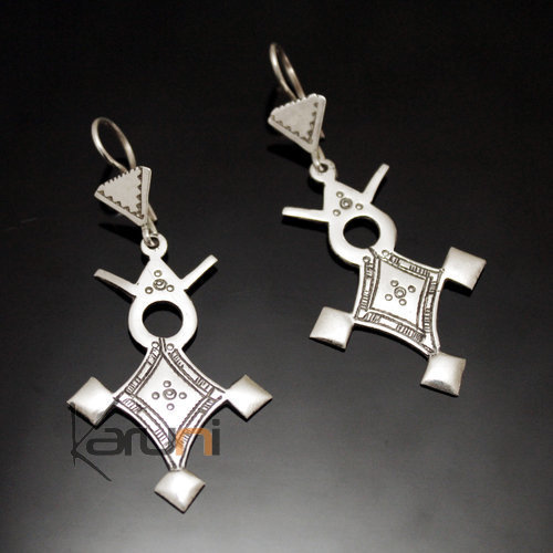 Ethnic Southern Cross Earrings Sterling Silver Jewelry from Agadez Niger Tuareg Tribe Design 149 5,5 cm
