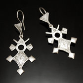 Ethnic Southern Cross Earrings Sterling Silver Jewelry from Tahouha Niger Tuareg Tribe Design 155 5 cm