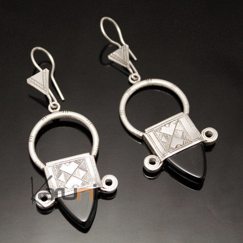 Ethnic Southern Cross Earrings Sterling Silver Jewelry from Ingall Niger Black Tuareg Tribe Design 07