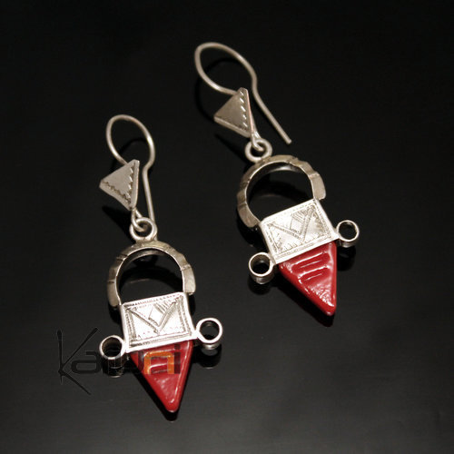 Ethnic Southern Cross Earrings Sterling Silver Thin Jewelry from Ingall Niger Red Tuareg Tribe Design 11