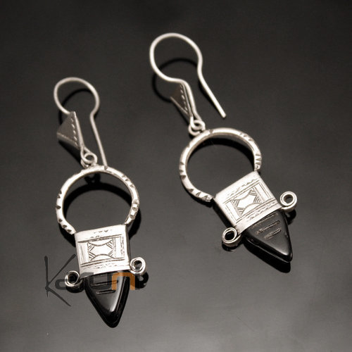 Ethnic Southern Cross Earrings Sterling Silver Thin Jewelry from Ingall Niger Black Tuareg Tribe Design 11