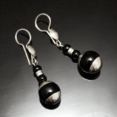 Ethnic Earrings Sterling Silver Jewelry Black Onyx Round Hand-crafted Glass Beads Tuareg Tribe Design 51