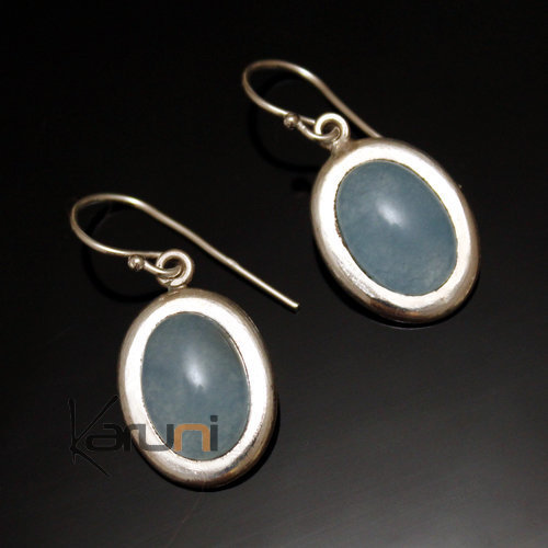 Ethnic Earrings Sterling Silver Jewelry Small Blue Agate Oval Tuareg Tribe Design 56