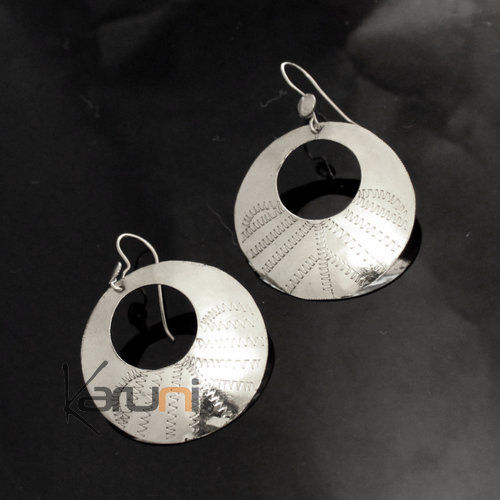 Fulani Earrings Plated Silver Flat Hoops 3 cm 1,2 inches African Ethnic Jewelry Mali