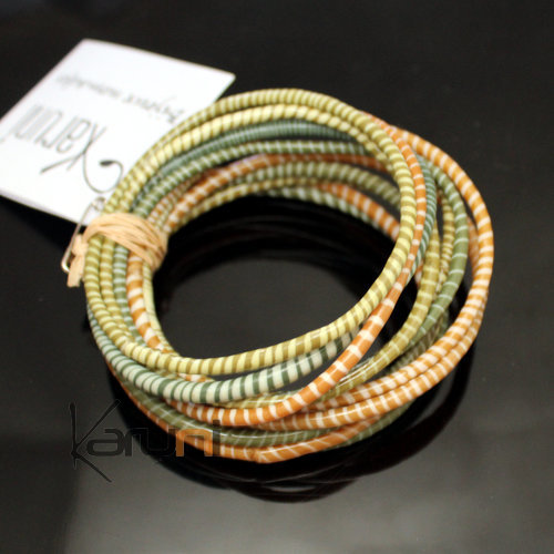 Flip Flop Ethnic African jewelry Plastic Bracelets Jokko Recycled Fair Trade Men Women Children 32 Camel/Green Kaki (x12) b