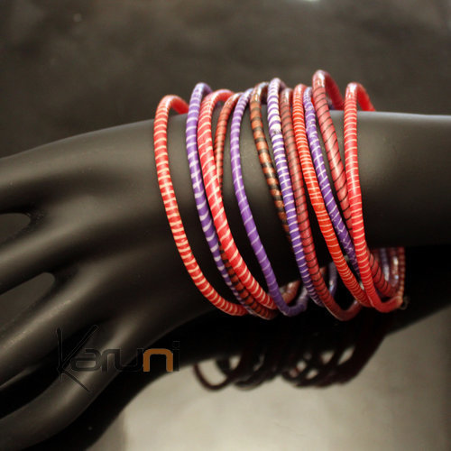 Flip Flop Ethnic African jewelry Plastic Bracelets Jokko Recycled Fair Trade Men Women Children 33 red/Pink/Purple (x12) b