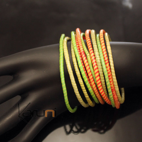 Flip Flop Ethnic African jewelry Plastic Bracelets Jokko Recycled Fair Trade Men Women Children 36 Light Green/Orange (x12) b