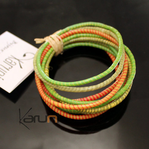 Flip Flop Ethnic African jewelry Plastic Bracelets Jokko Recycled Fair Trade Men Women Children 36 Light Green/Orange (x12)