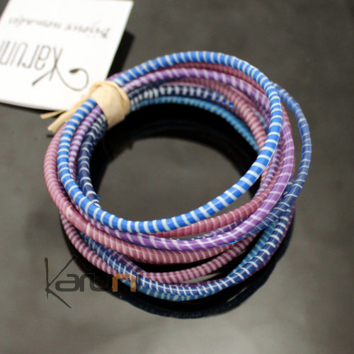 Flip Flop Ethnic African jewelry Plastic Bracelets Jokko Recycled Fair Trade Men Women Children 37 Blue/Mauve Purple (x12)