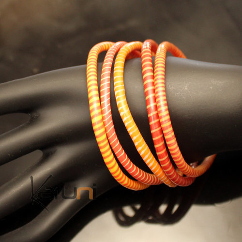 Flip Flop Ethnic African jewelry Plastic Bracelets Jokko Recycled Large Fair Women 03 Red/Orange (x5)