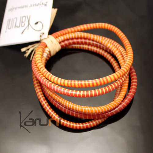 Flip Flop Ethnic African jewelry Plastic Bracelets Jokko Recycled Large Fair Trade Men Women 03 Red/Orange (x5)