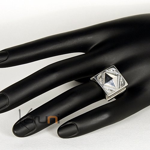 Ethnic Signet Ring Silver Jewelry Voluminous Diamond Men/Women Tuareg Tribe Design 02 b