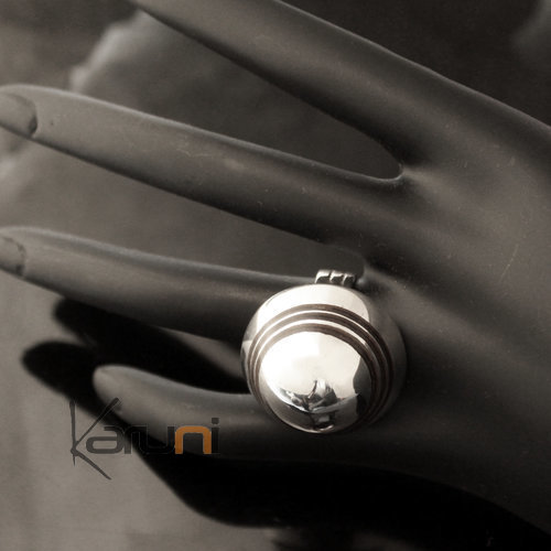 Ethnic Tuareg Tribe Design Dome Ring 925 Silver Bell with Line of  Ebony KARUNI 004