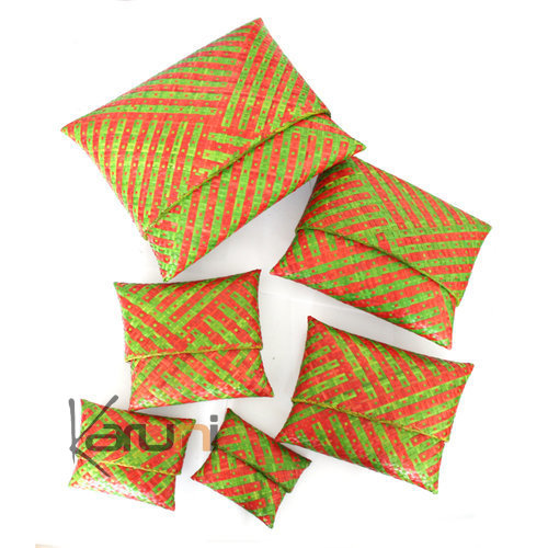 Raffia patterned pouch Lot of 6 - green and orange