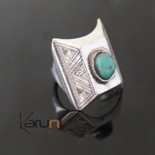 Ethnic Marquise Ring Sterling Silver Jewelry Turquoise Engraved Tuareg Tribe Design 62