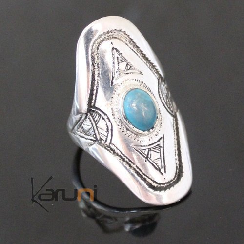 Ethnic Marquise Ring Sterling Silver Jewelry Turquoise Engraved Tuareg Tribe Design 64