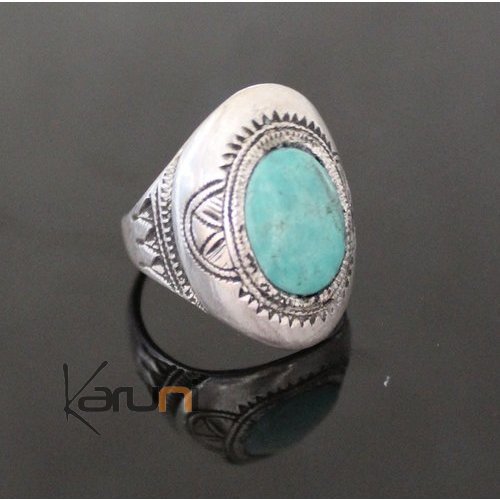 Marquise Ring Sterling Silver Jewelry Turquoise Engraved Tuareg Tribe Design 70