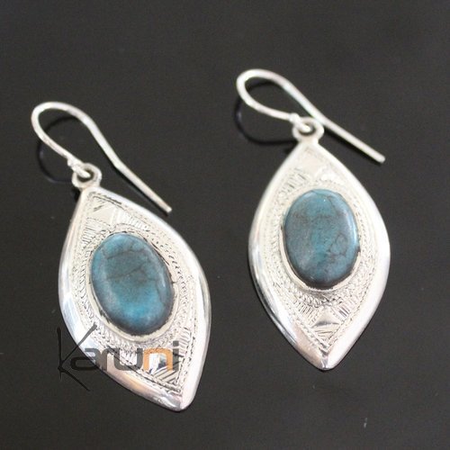 Ethnic Earrings Sterling Silver Jewelry Silver Drops Turquoise Tuareg Tribe Design 65