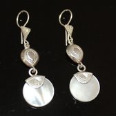 Ethnic Earrings Sterling Silver Jewelry Round Mother of Pearl Lacy Pendants Tuareg Tribe Design 40