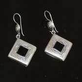Ethnic Earrings Sterling Silver Jewelry Onyx Rectangle Small Lotus Tuareg Tribe Design 104