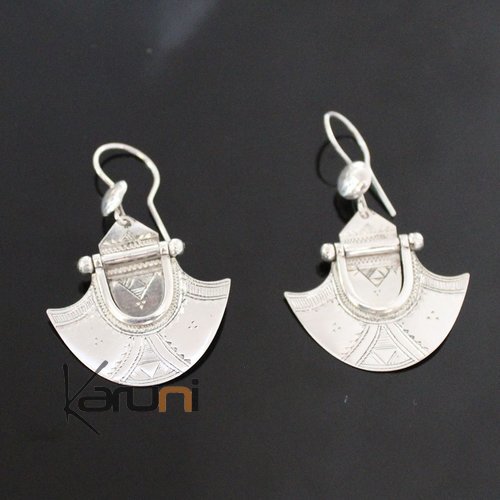 Ethnic Earrings Sterling Silver Jewelry Long Leaf Pendants Black Beads Tuareg Tribe Design 165