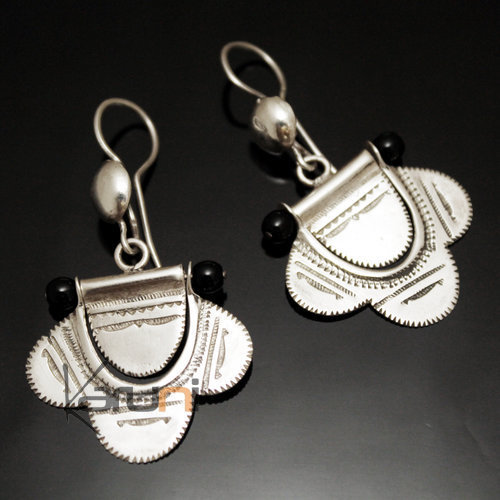 Tuareg Earrings Pendant Flowers in Silver and Black pearl 54