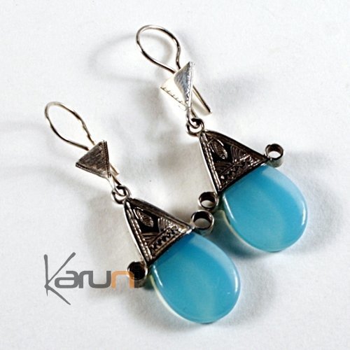 Tuareg earrings silver - Cross of Ingall round pale blue