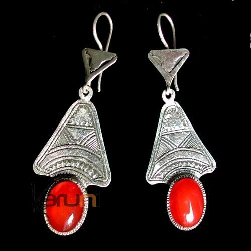 Tuareg earrings silver and red/orange agate