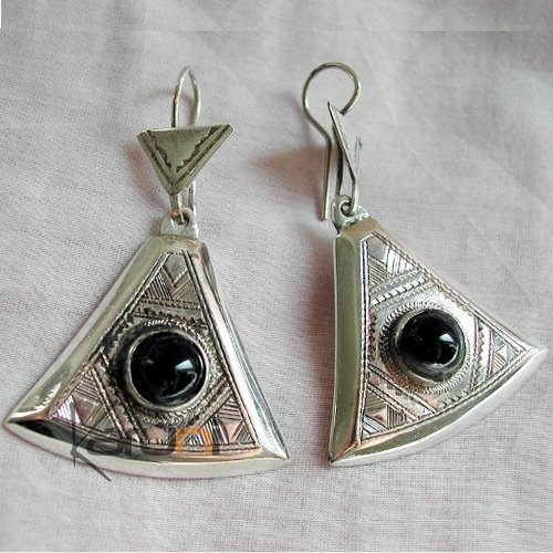 Tuareg triangle earrings chiseled silver and black onyx