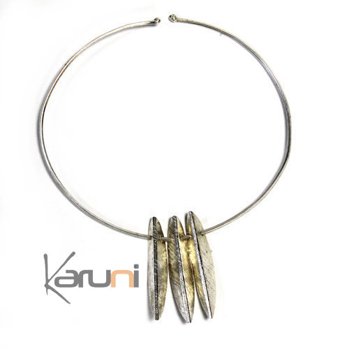 Ethnic Jewelry Necklace Choker Necklace Silver Fulani Fulani 3 leaves KARUNI