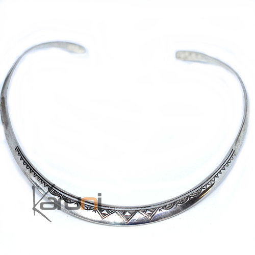 Silver Necklace Choker Engraved Large Torque