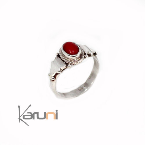 Silver red Agath ring
