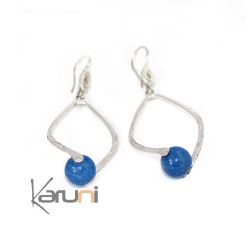 Ethnic Drop Earrings Sterling Silver Blue Agath Jewelry 