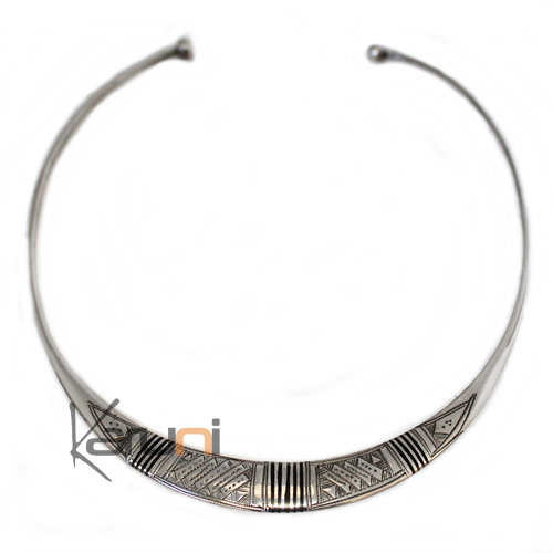 Ethnic Jewelry Choker Necklace Sterling Silver and Ebony Engraved Torque 8003