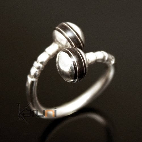 Adjustable silver ring crossed ebony ball switch - KARUNI