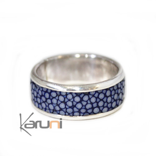 Ring Silver Blue Galuchat Fish Leather 1071