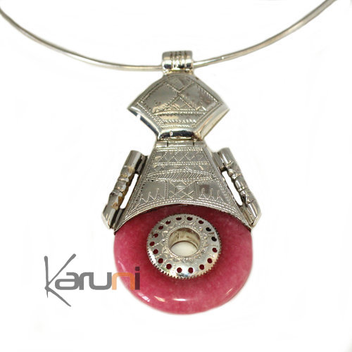 Necklace Pendant Sterling Silver Ethnic Jewelry Pink Agate 7043