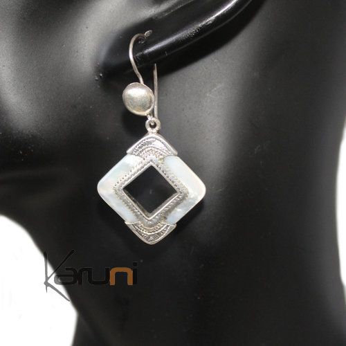Ethnic Earrings  Engraved Silver Mother of Pearl 5008