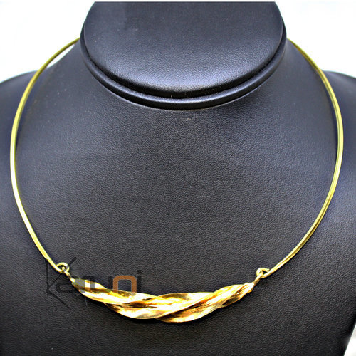 Ethnic African Jewelry Chocker Necklace Bronze Fulani Twisted Leaf 
