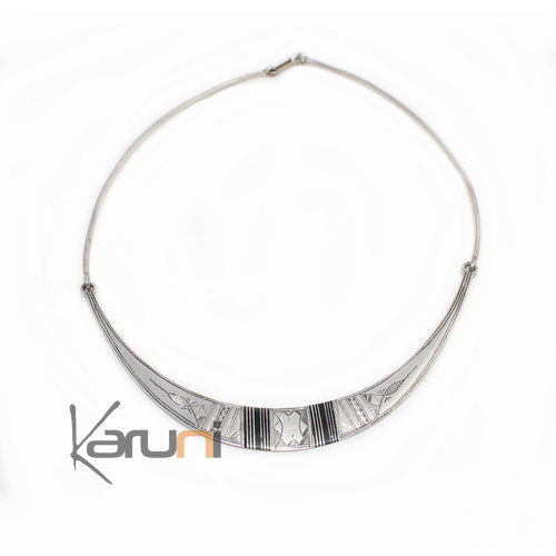 Ethnic Choker Necklace Sterling Silver Engraved Ebony Torque 8006