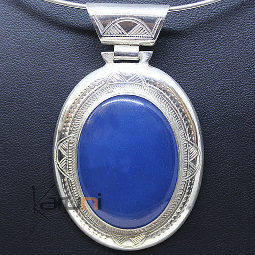 Ethnic Pendant Sterling Silver Blue Agate 7044